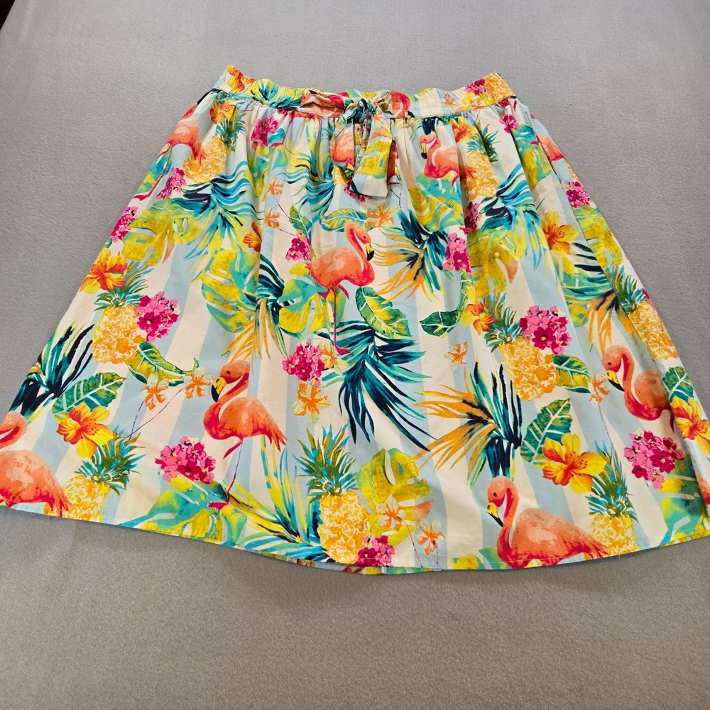 Flamingo Tropical Print Midi Skirt - White Multi